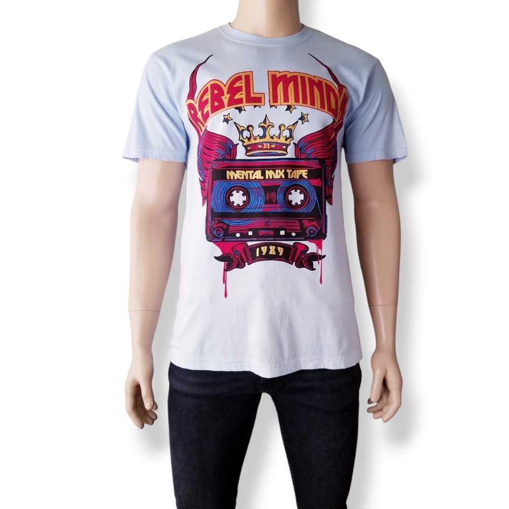 Rebel Minds Blue & Red "Mental Mixtape 1989" Cassette Graphic Print T-Shirt